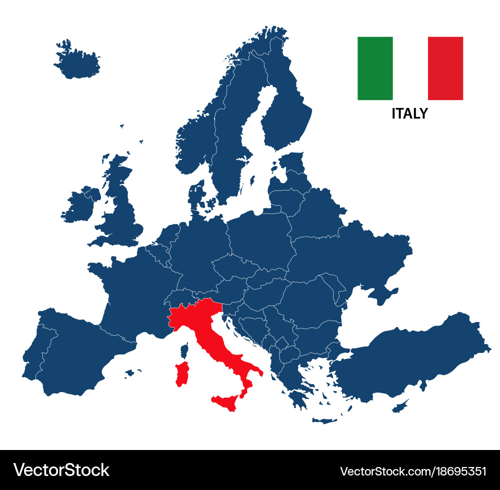 Map of europe with highlighted italy