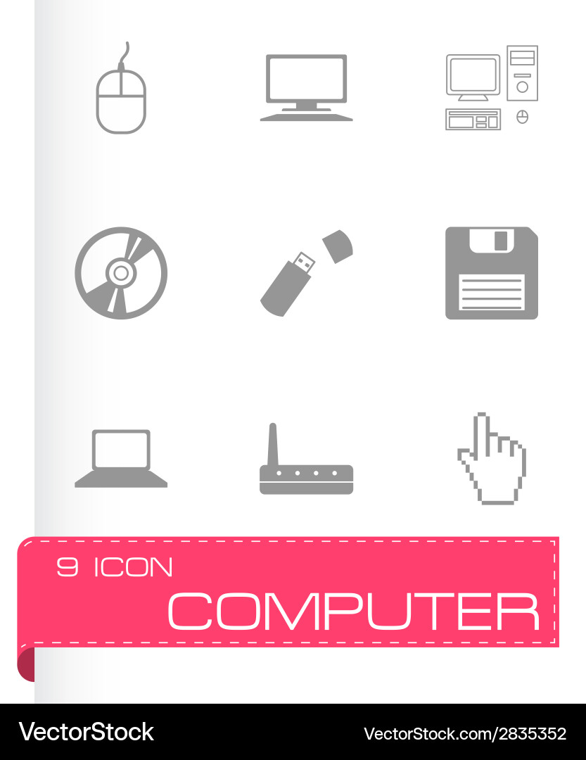 Black computer icons set vector image