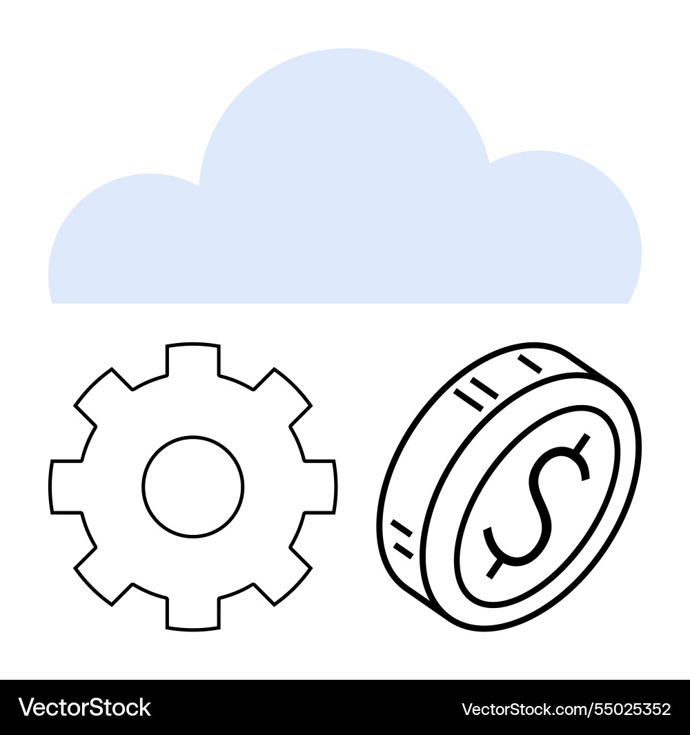 Cloud computing with gear and coin representing Cloud computing with gear and coin representing vector image