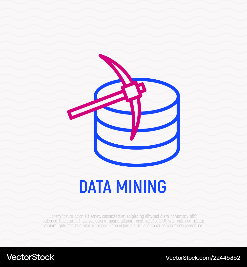 Data mining thin line icon pickaxe and server Vector Image