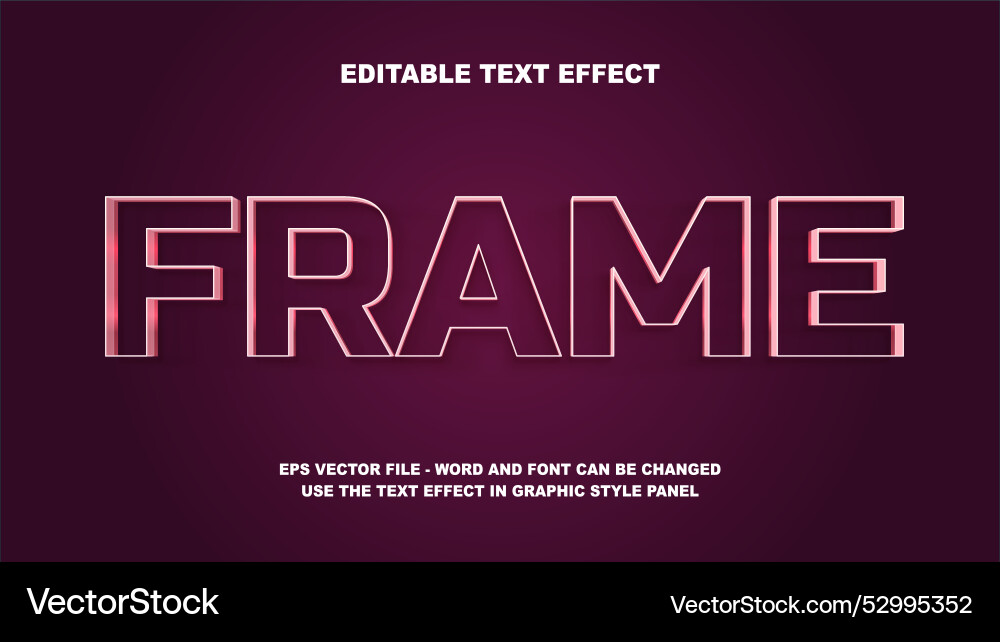 Editable text effect frame 3d template Vector Image