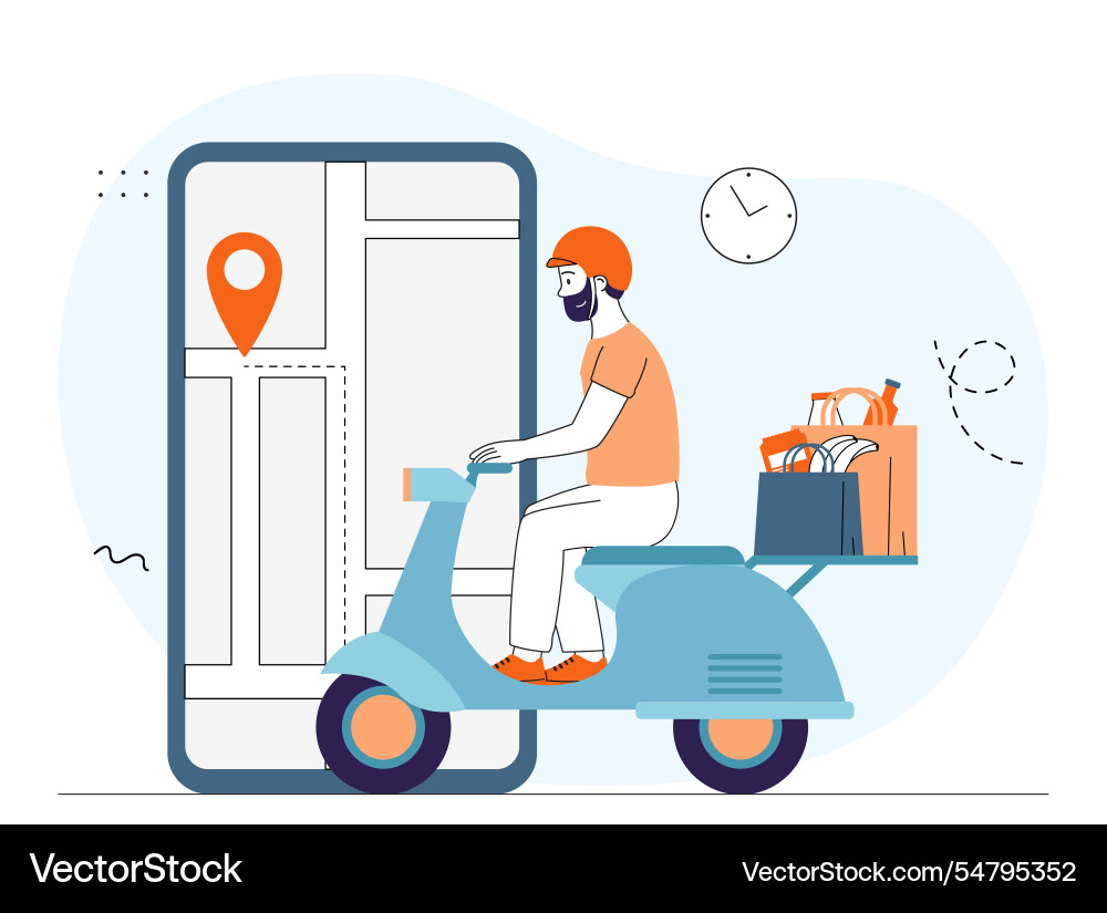 Express delivery concept man on scooter with food Express delivery concept man on scooter with food vector image