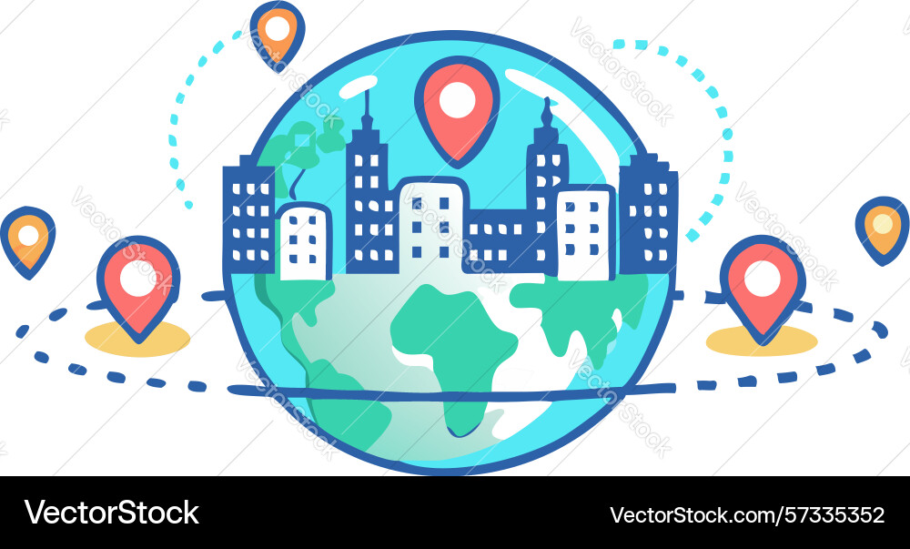 Global location mapping icon with pin points vector image