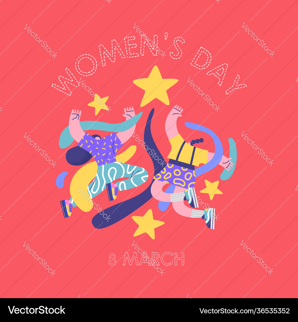 Happy womens day card girl friend high five vector image