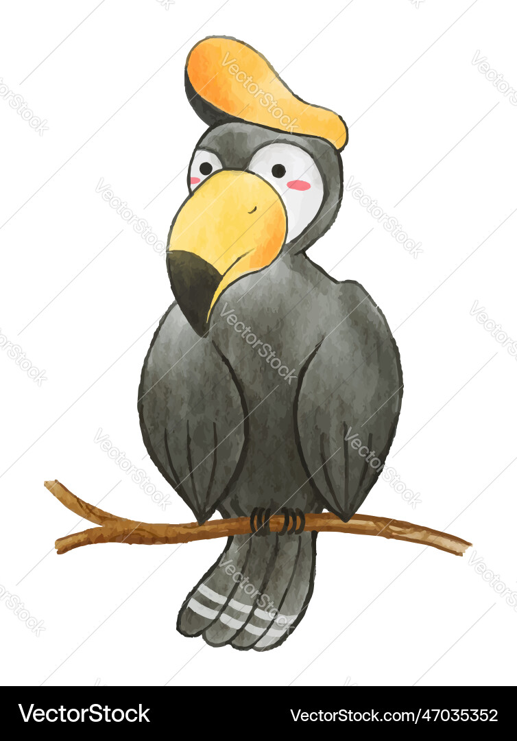 Hornbill bird watercolor paint design cute Hornbill bird watercolor paint design cute vector image