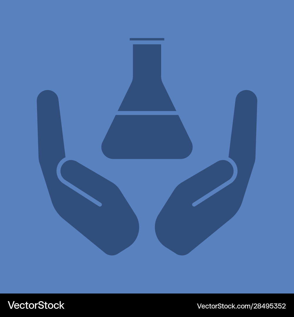 Open palms with lab flask glyph color icon Vector Image