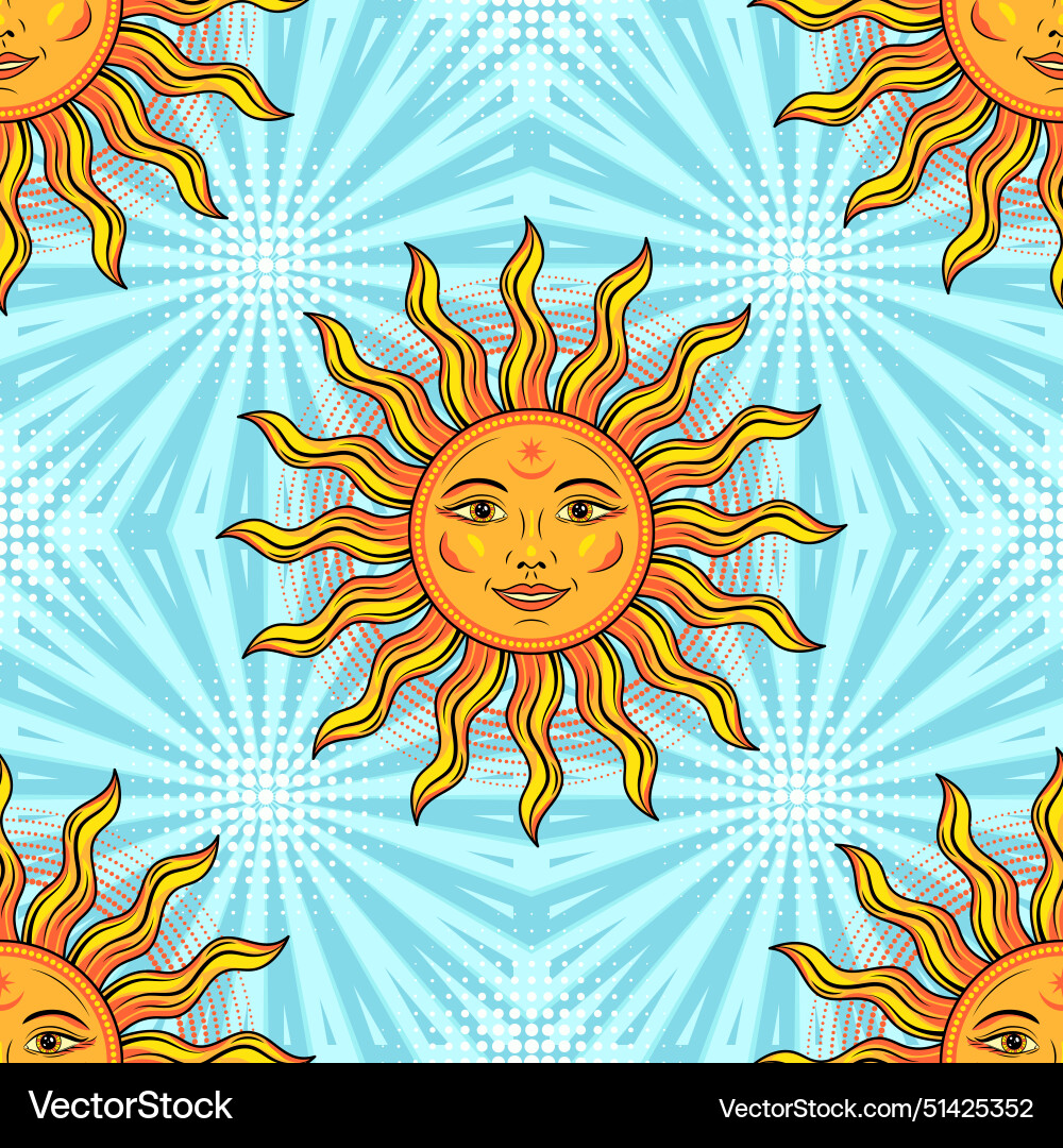 Retro pattern with sun smiling face Vector Image