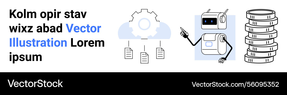 Robot pointing at a cloud gear with connected Robot pointing at a cloud gear with connected Vector Image