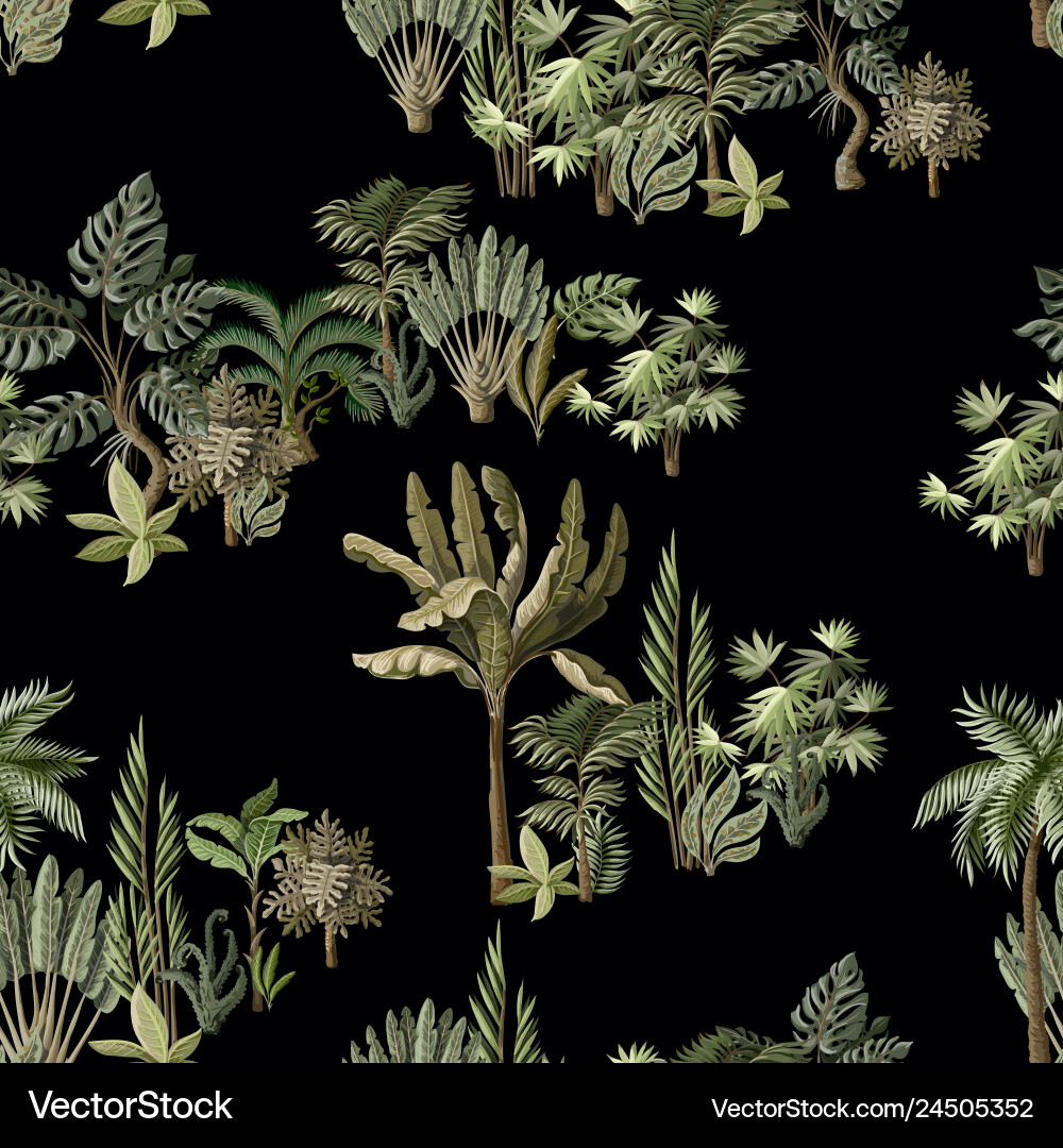 Seamless pattern with exotic trees such us palm vector image