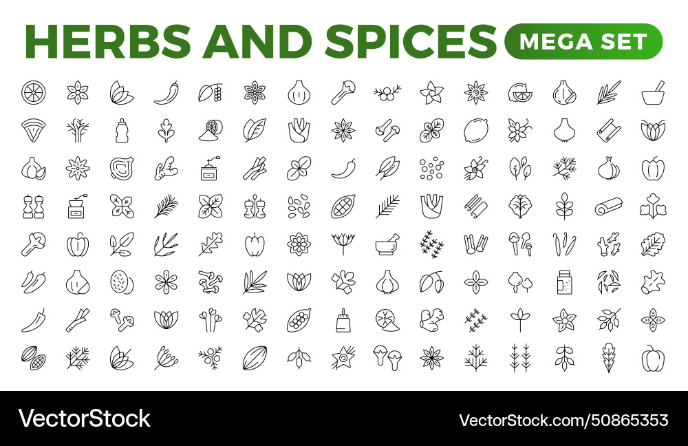 Herbs and spices - minimal thin-line web icon set Vector Image