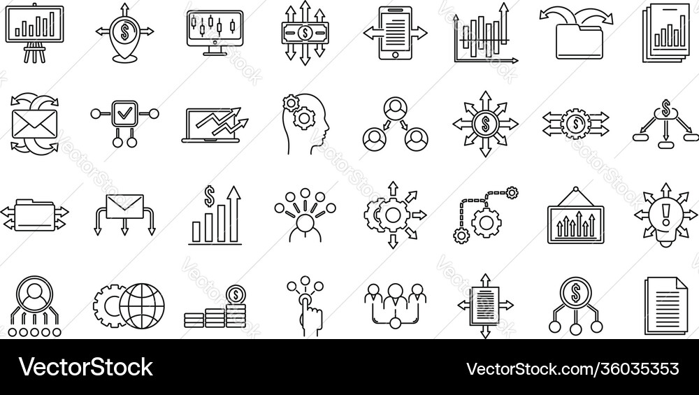 Restructuring refer icons set outline style Restructuring refer icons set outline style Vector Image