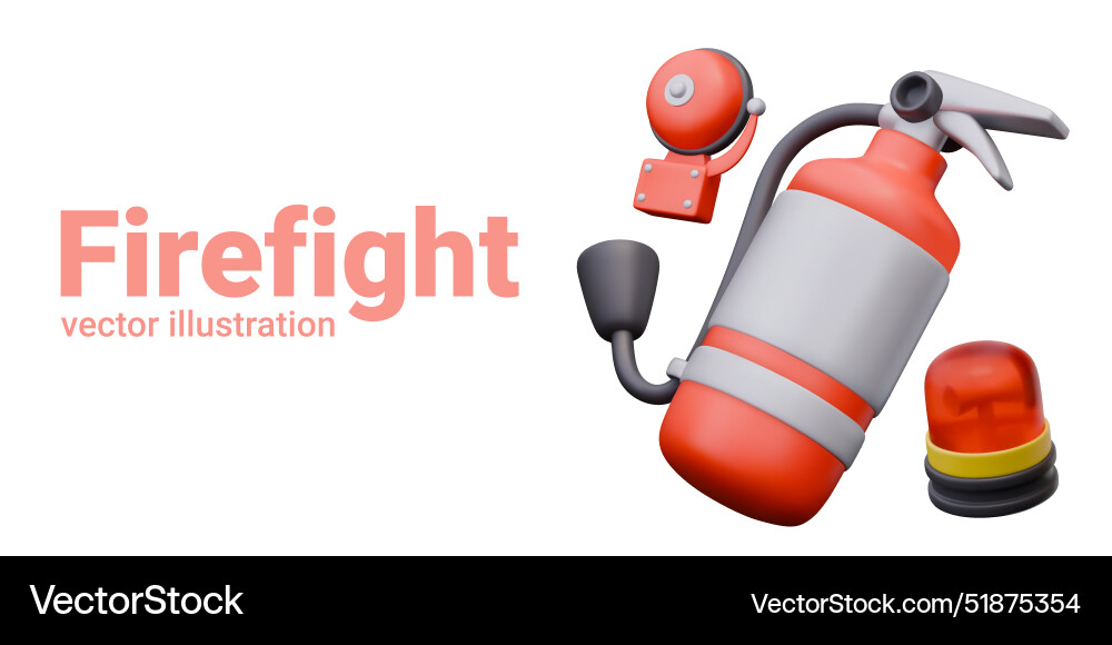 Collection of objects for fighting fire 3d Vector Image
