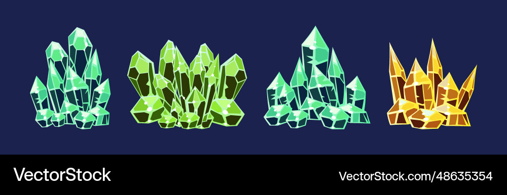 Crystal gems and minerals with shiny facet Vector Image