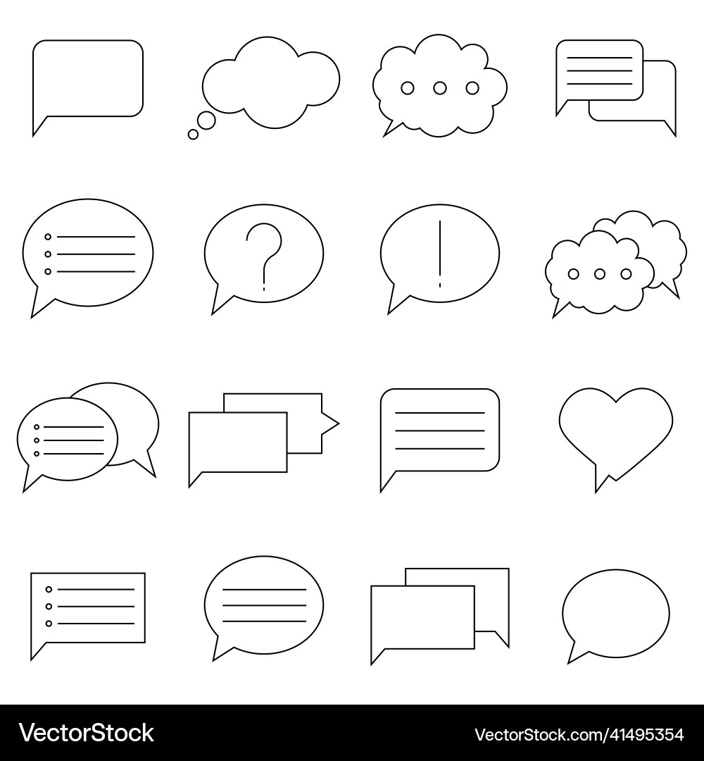Minimal set of chat bubble line icons thin Minimal set of chat bubble line icons thin Vector Image