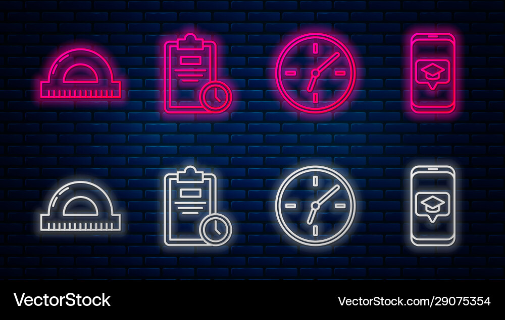 Set line exam sheet with clock protractor vector image
