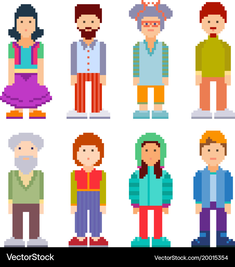 Set of different pixel art characters Vector Image