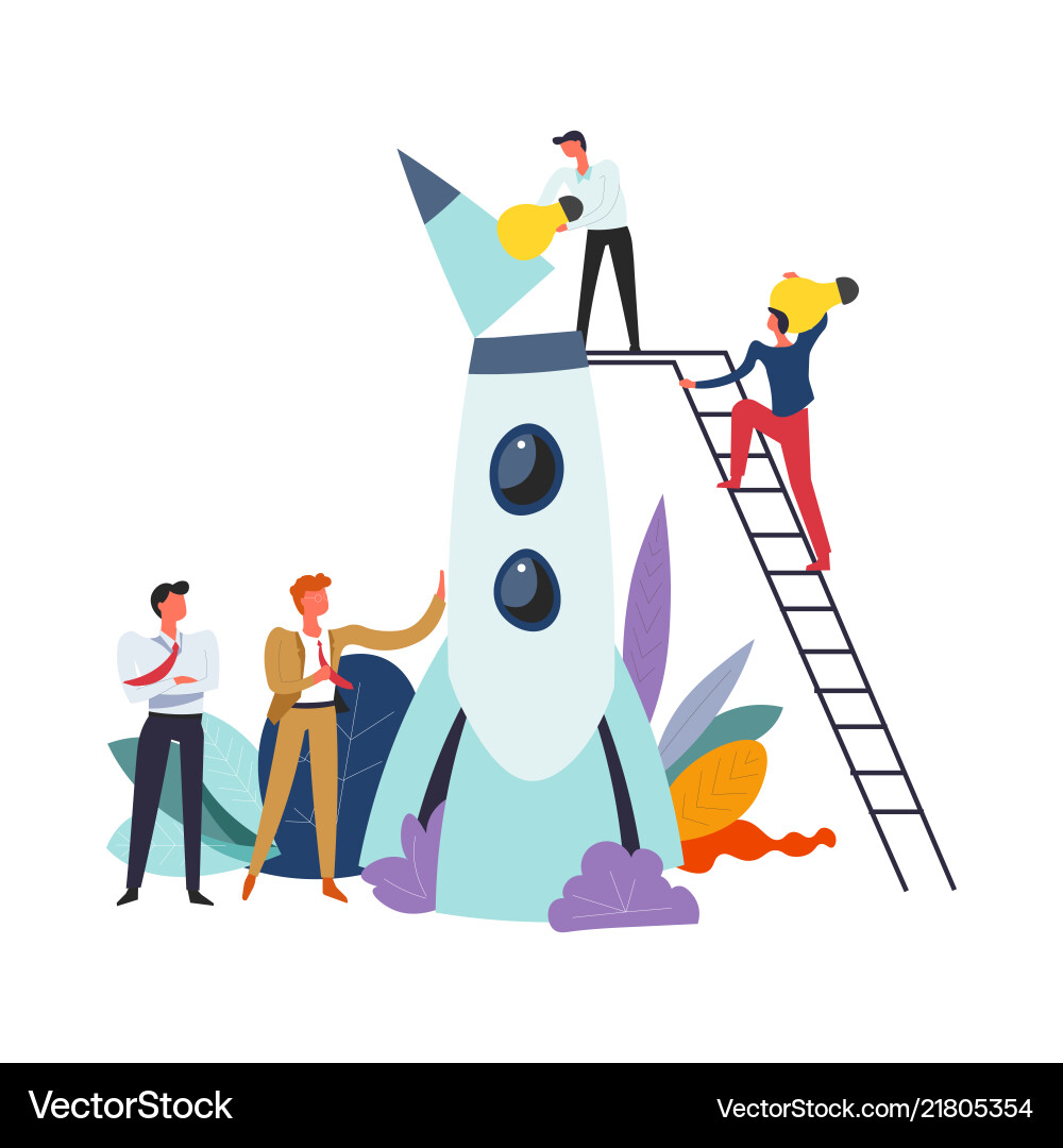 Start up of businessmen males launching rocket Start up of businessmen males launching rocket vector image