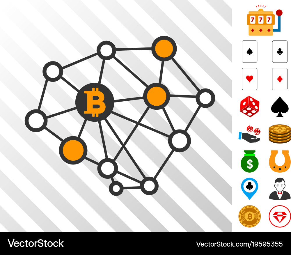 Bitcoin network structure icon with bonus vector image