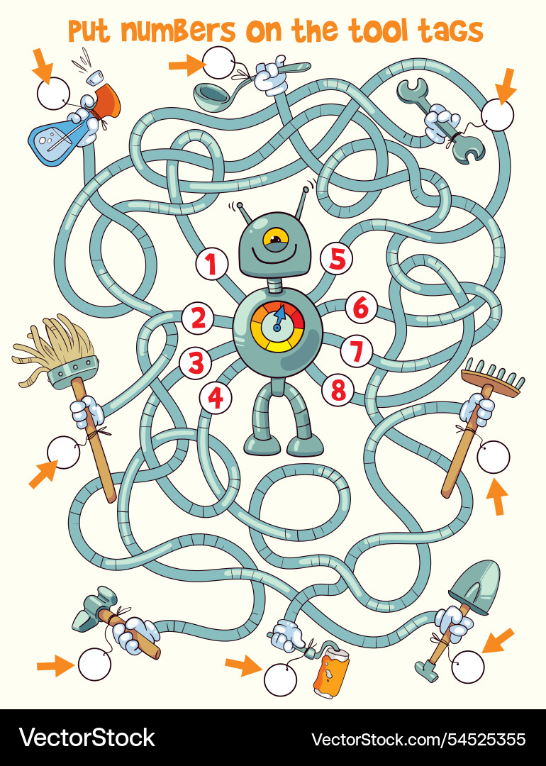 Children logic game to pass the maze put numbers Children logic game to pass the maze put numbers vector image