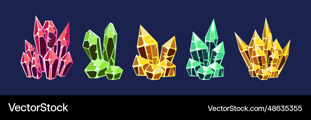 Crystal gems and minerals with shiny facet Vector Image