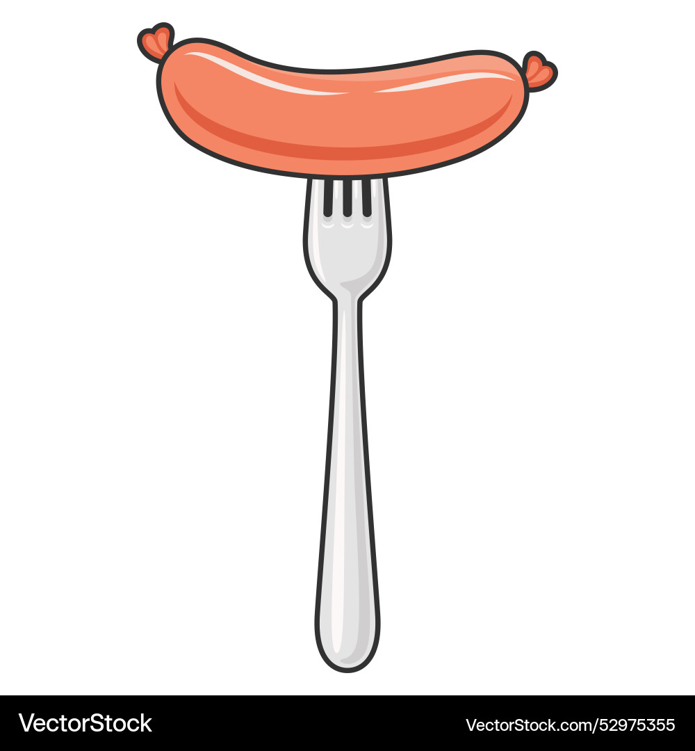 Flat sausage and fork closeup isolated Flat sausage and fork closeup isolated vector image