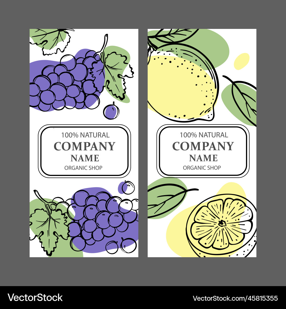 Grape lemon labels design sketch set Grape lemon labels design sketch set vector image