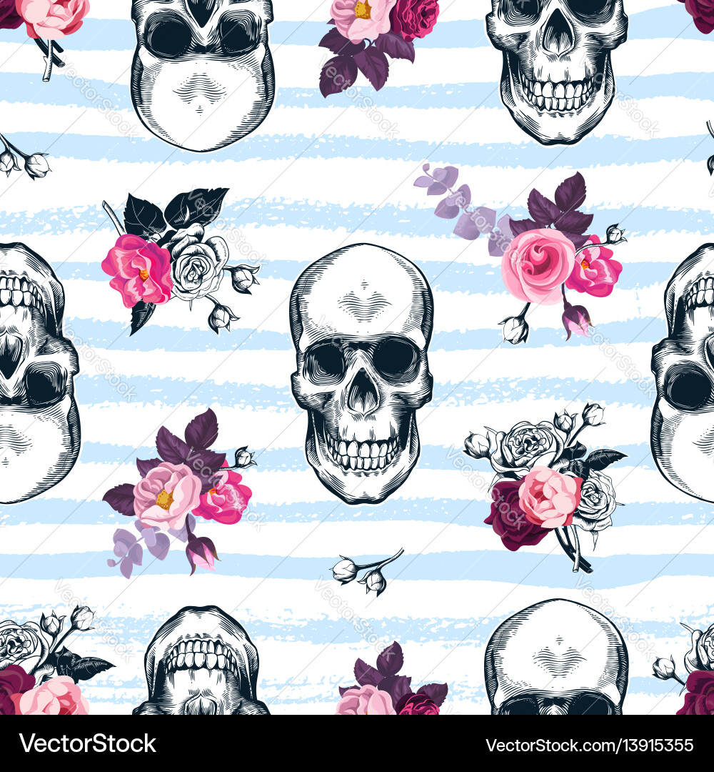 Seamless pattern with human skulls and semi Seamless pattern with human skulls and semi vector image