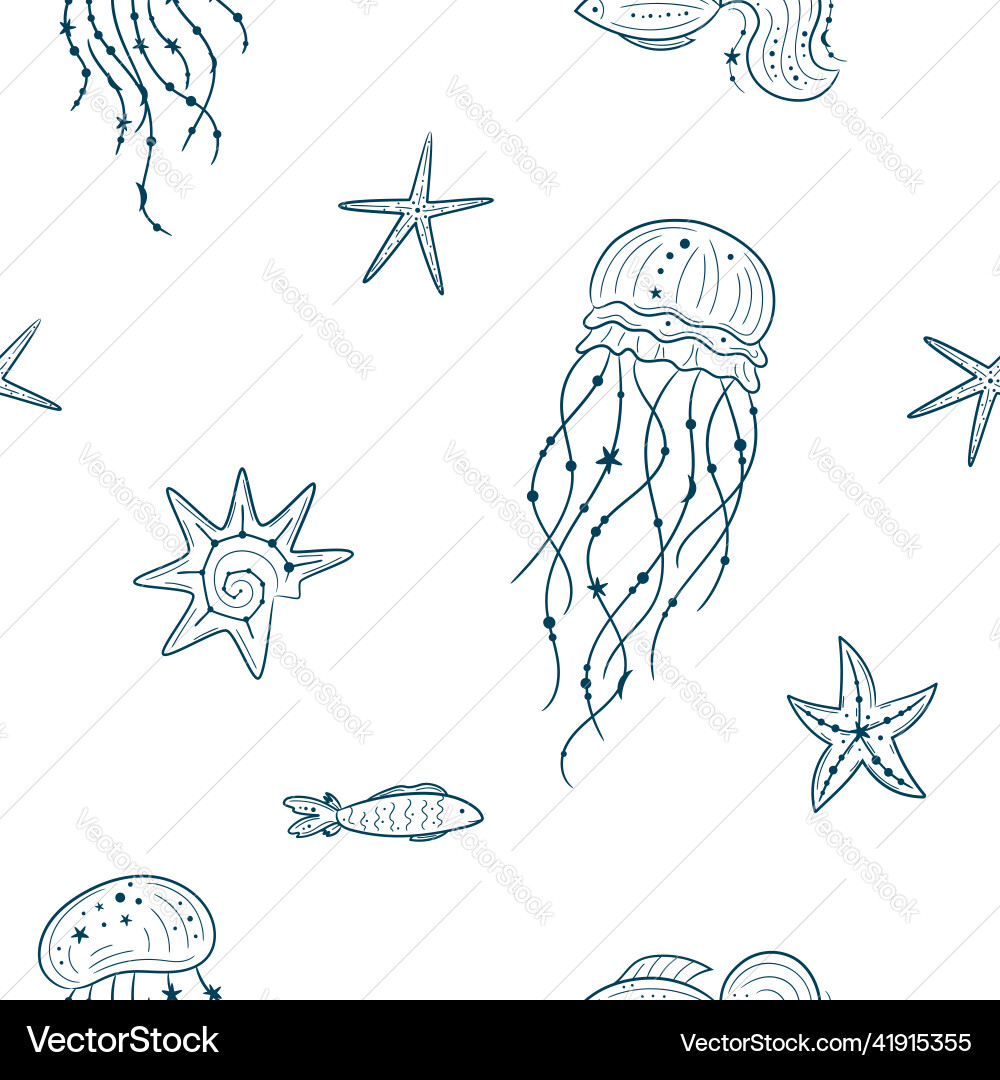 Seamless pattern with seashells jellyfish Seamless pattern with seashells jellyfish vector image