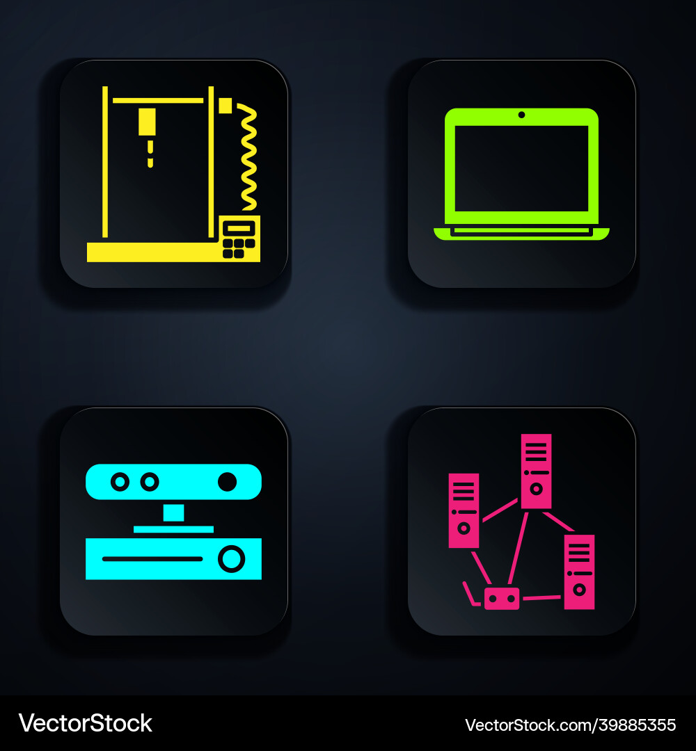 Set computer network 3d printer motion sensor Vector Image