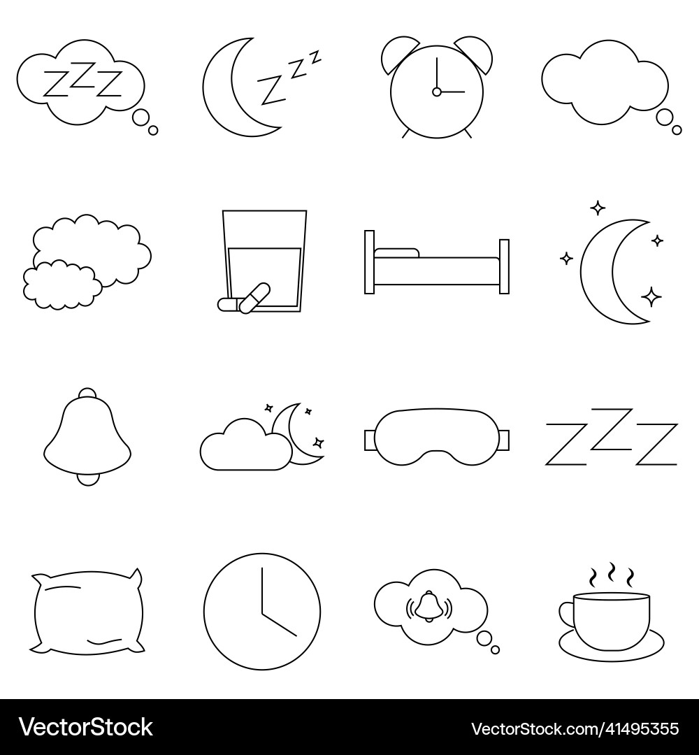 Simple set of sleep related line icons contains Vector Image
