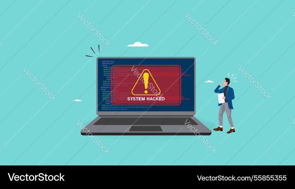 System hacked alert after cyber attack Vector Image