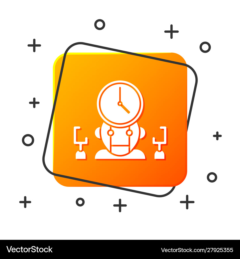 White robot and digital time manager icon isolated vector image