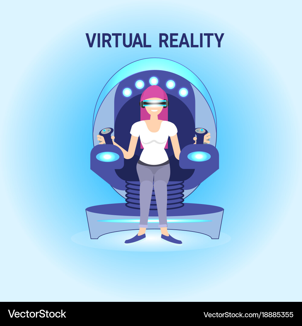 Woman in virtual reality sitting vr simulator Vector Image