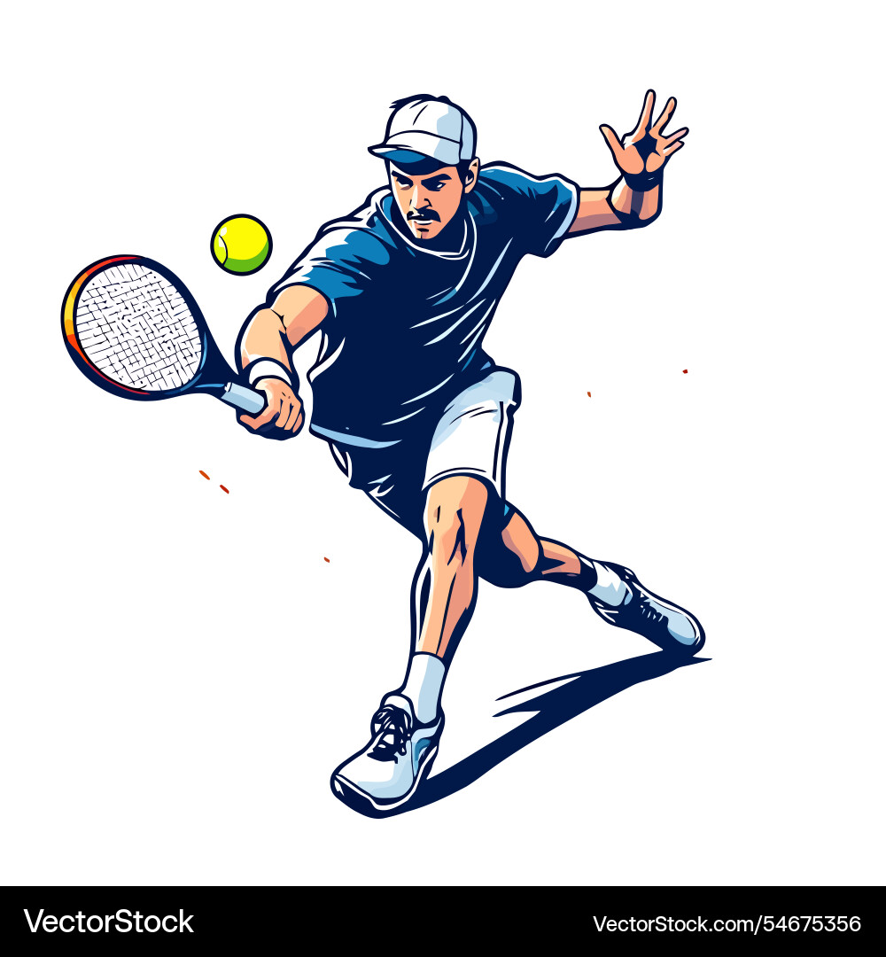 A tennis player in action with racket A tennis player in action with racket vector image
