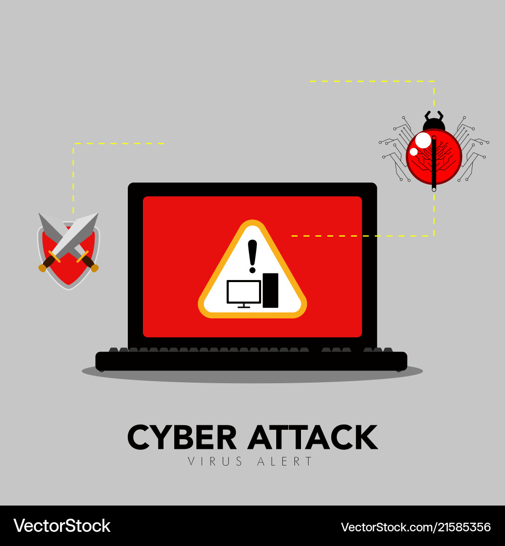 Alert icon on a computer screen cyber attack vector image