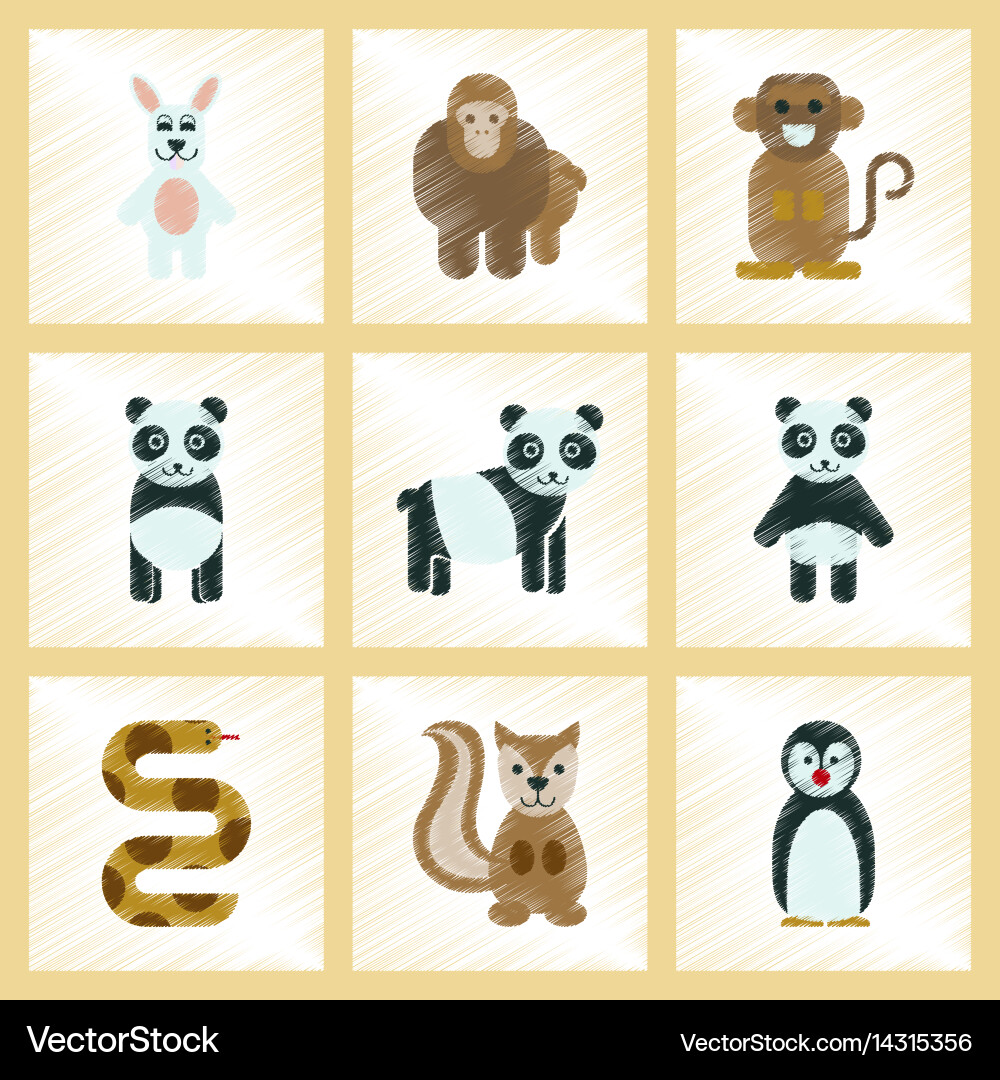 Assembly flat shading style icons panda monkey Vector Image