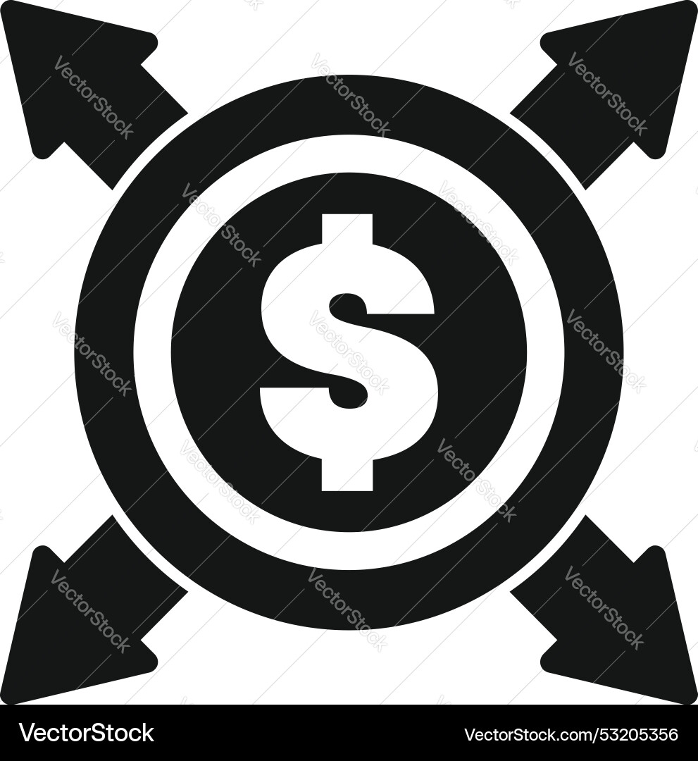Dollar coin surrounded by four arrows pointing Dollar coin surrounded by four arrows pointing vector image