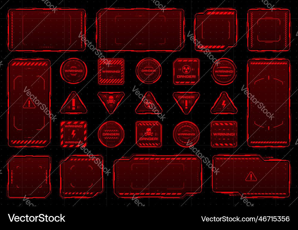 Hud danger and warning red interface frame boxes Hud danger and warning red interface frame boxes vector image