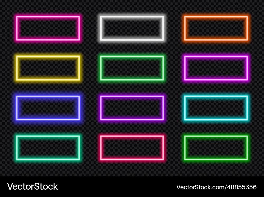 Neon frame button rectangle set glowing colorful Vector Image