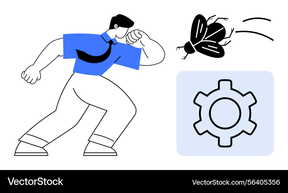 Problem-solving concept with man tackling bug Vector Image