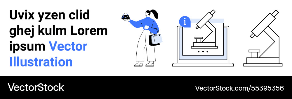 Scientist analyzing data with microscope Vector Image