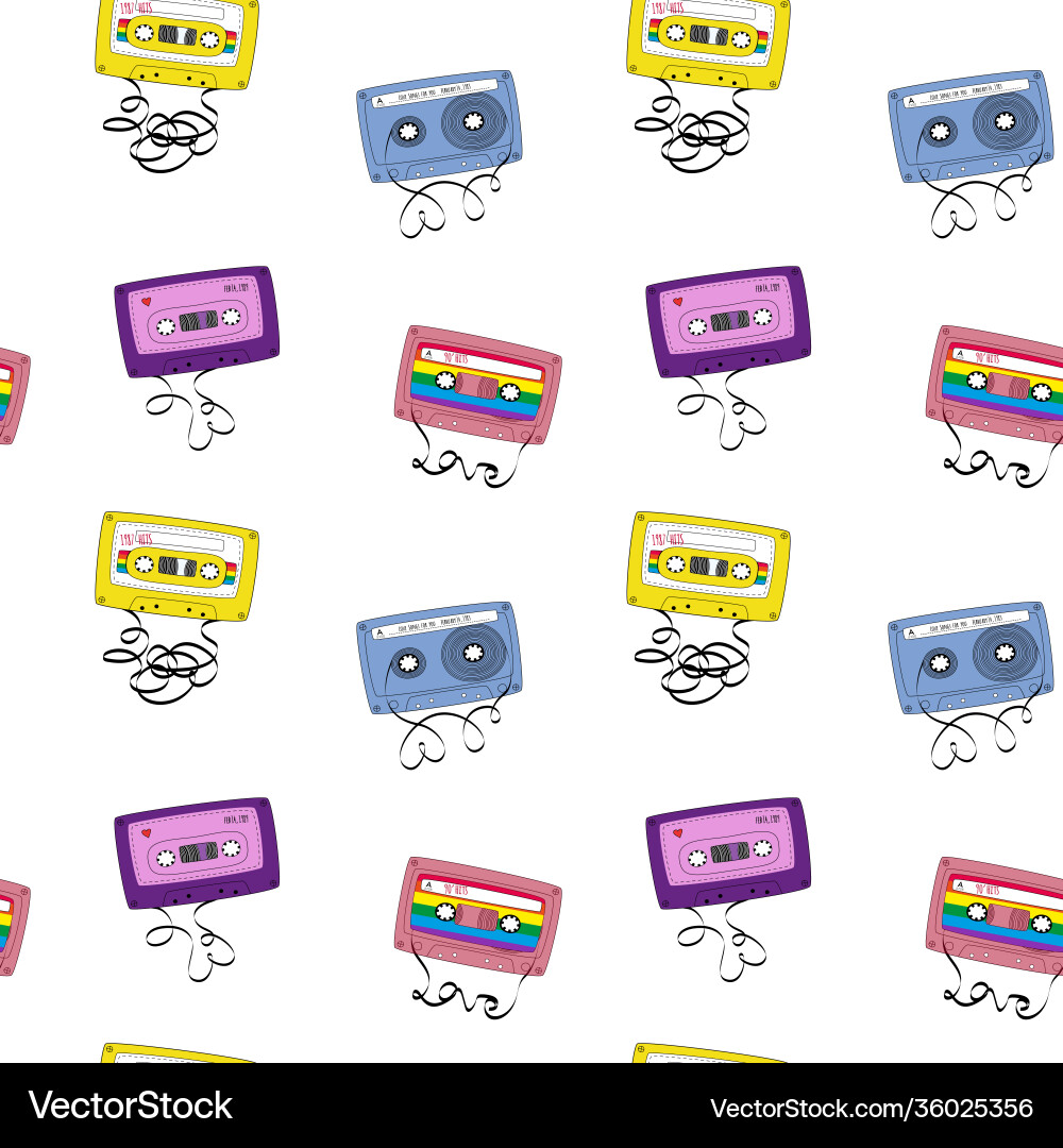 Seamless pattern with audio tapes cassettes Seamless pattern with audio tapes cassettes Vector Image