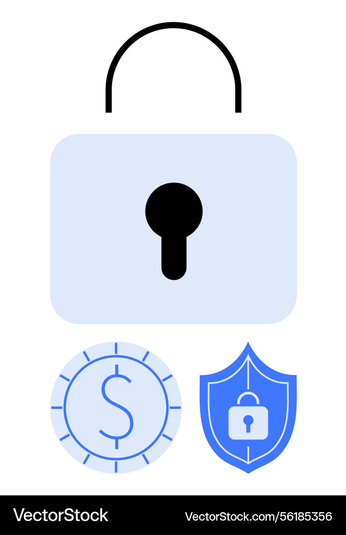 Secure monetary system with lock currency coin Secure monetary system with lock currency coin vector image
