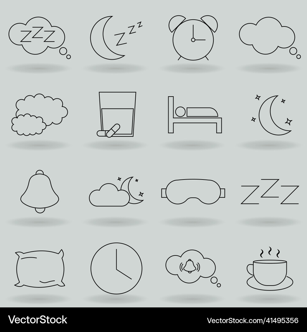 Simple set of sleep related line icons contains Simple set of sleep related line icons contains Vector Image