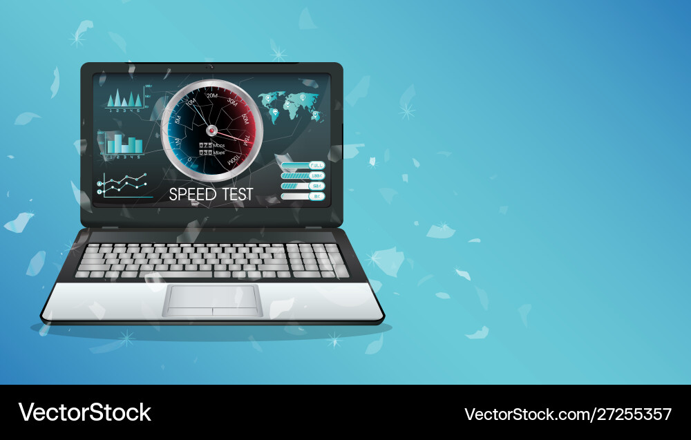 Broken display laptop using internet speed test Broken display laptop using internet speed test Vector Image