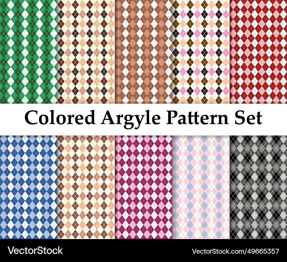 Colored seamless argyle pattern set Vector Image