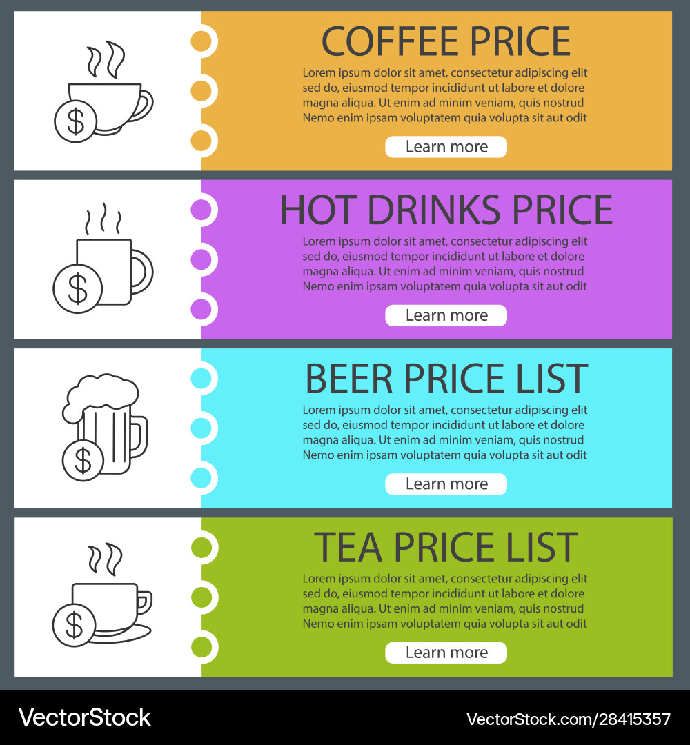 Drinks price lists web banner templates set Vector Image