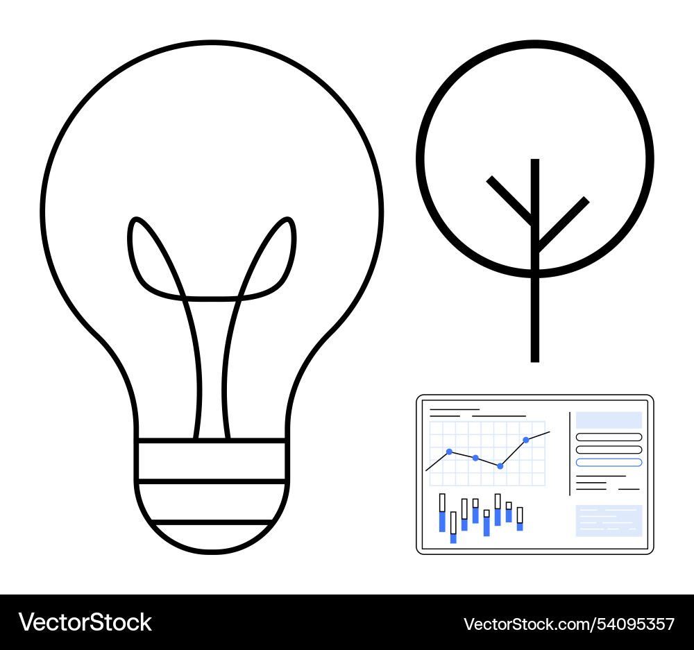 Lightbulb and tree line art with dashboard display Lightbulb and tree line art with dashboard display vector image