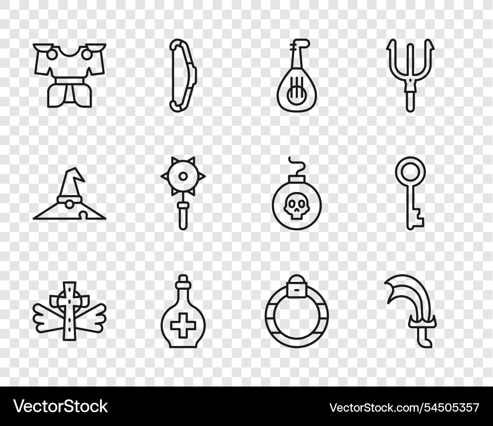 Set line christian cross sword for game lute Set line christian cross sword for game lute vector image