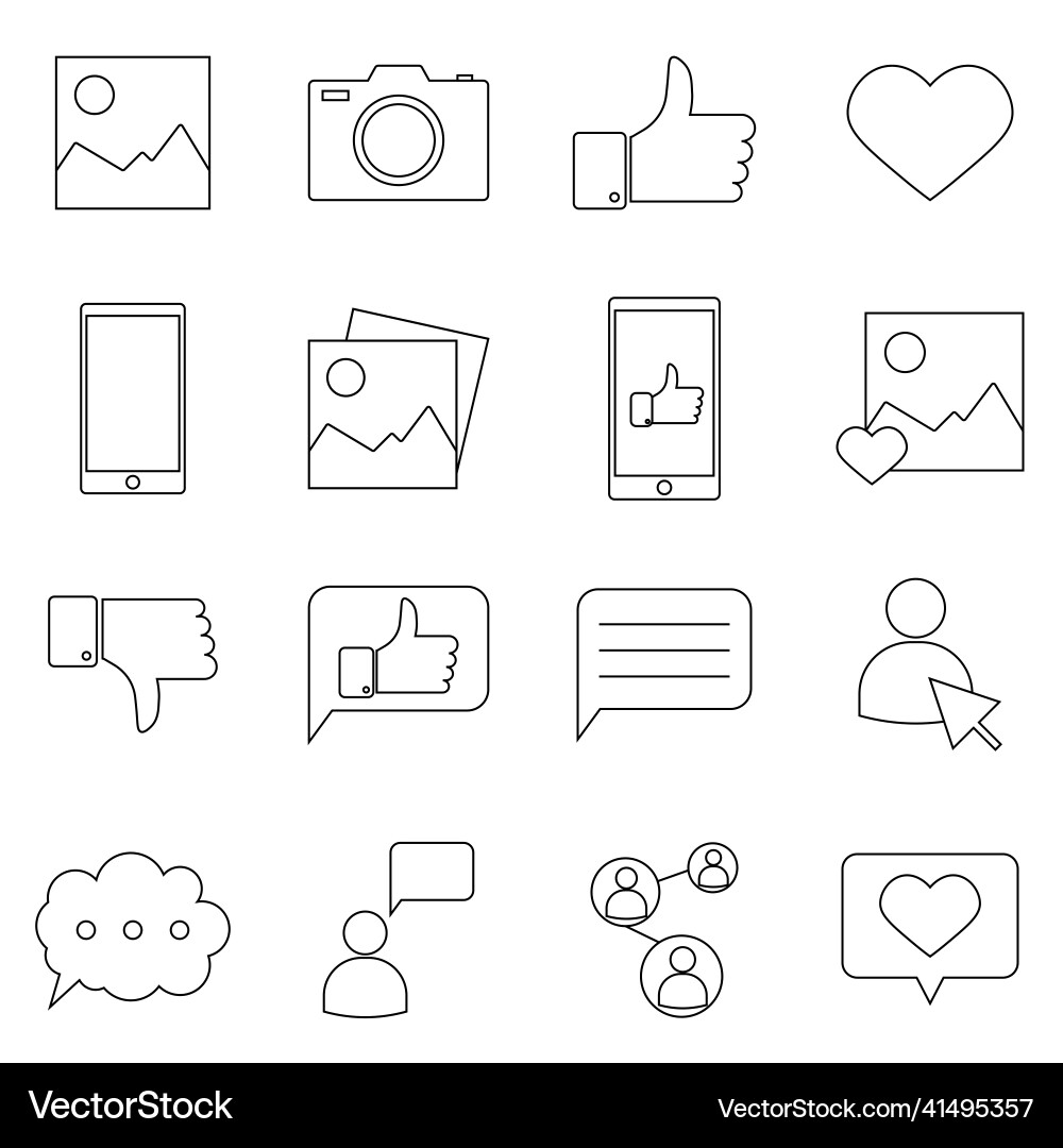 Simple set of social networks related line icons Simple set of social networks related line icons vector image